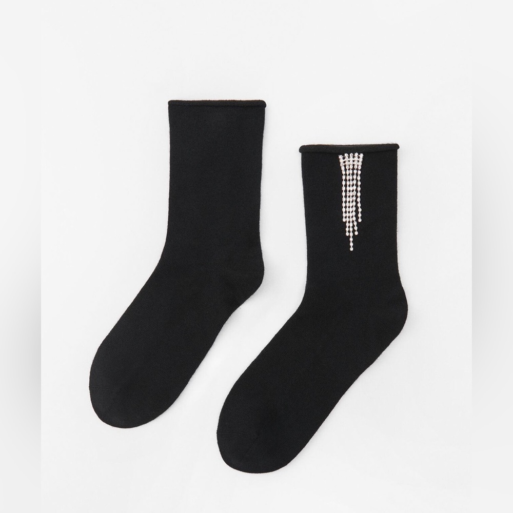 NWT Zara Jewel Trim Socks Black Size 36-38